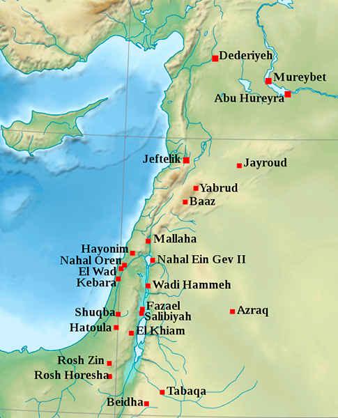 Распределение натуфийских памятников в Леванте