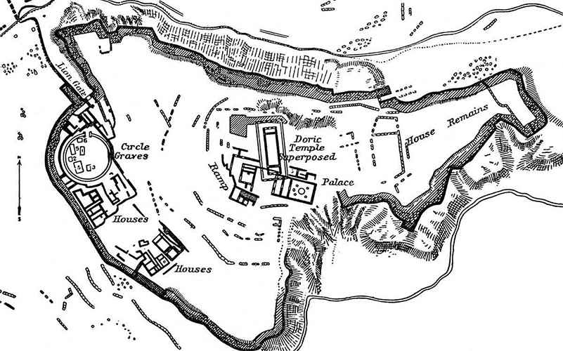 Карта места раскопок Микенской цитадели